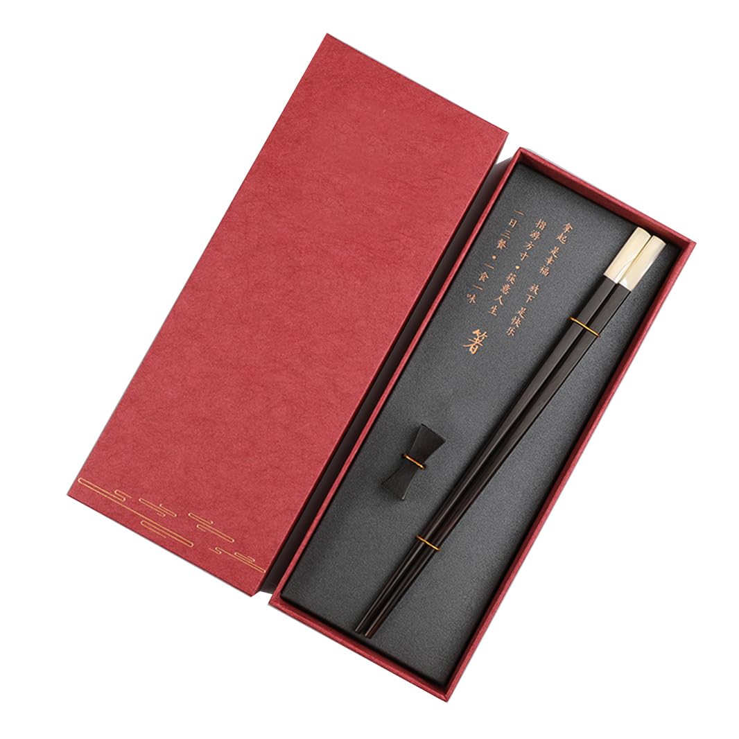 Coffret Cadeau de Baguettes et de Repose-Baguettes réutilisables en Bois d'ébène de qualité supérieure - Coffret Cadeau - Baguettes Chinoises, japonaises et coréennes en Bois Natur(Black)