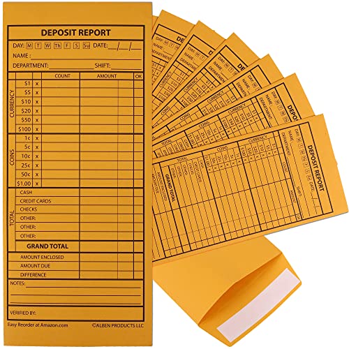 100 Cash Drop Envelopes - Bulk Cashier Deposit Envelopes for Cash Recordkeeping, Perfect for Business, Banks, Stores, Retail and Restaurants (Yellow Kraft)