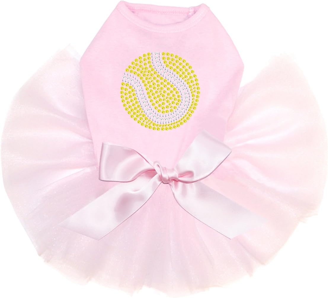 Tennis Ball - Bling Rhinestone Dog Tutu Dress, XS Pink