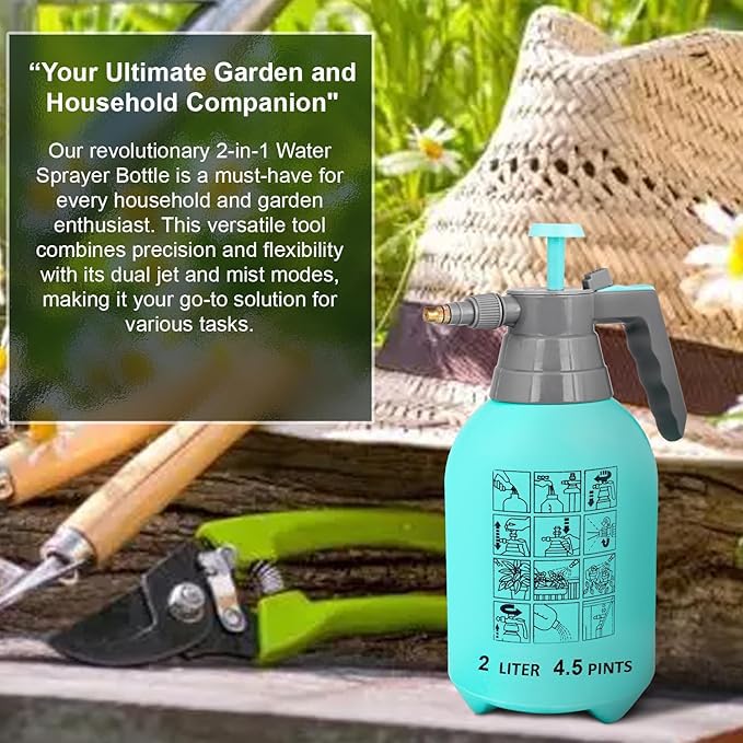 Image of Portable 2L Transparent Garden Spray Bottle Featuring an Adjustable Nozzle and Hand-Pressure Pump for Plant Misting, Yard Care, and Weed Treatment (Sky Blue)