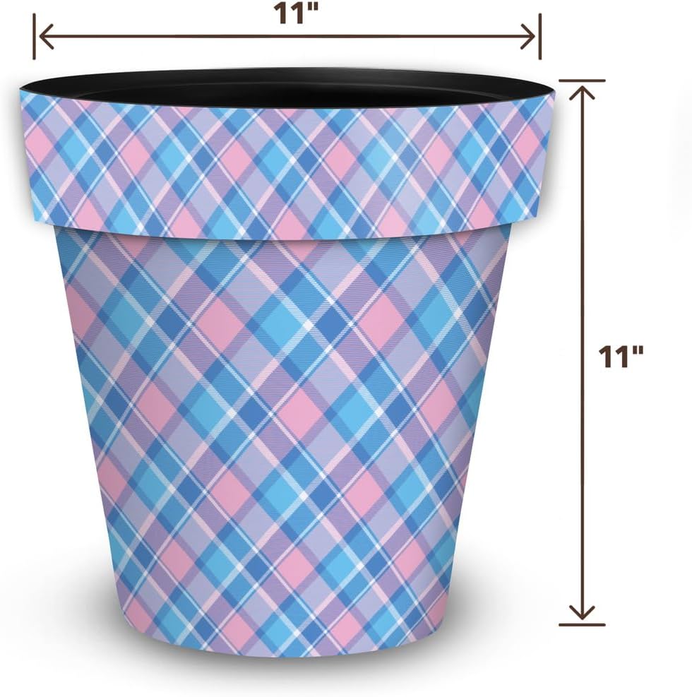 Briarwood Lane Pink and Blue Plaid Medium Planter