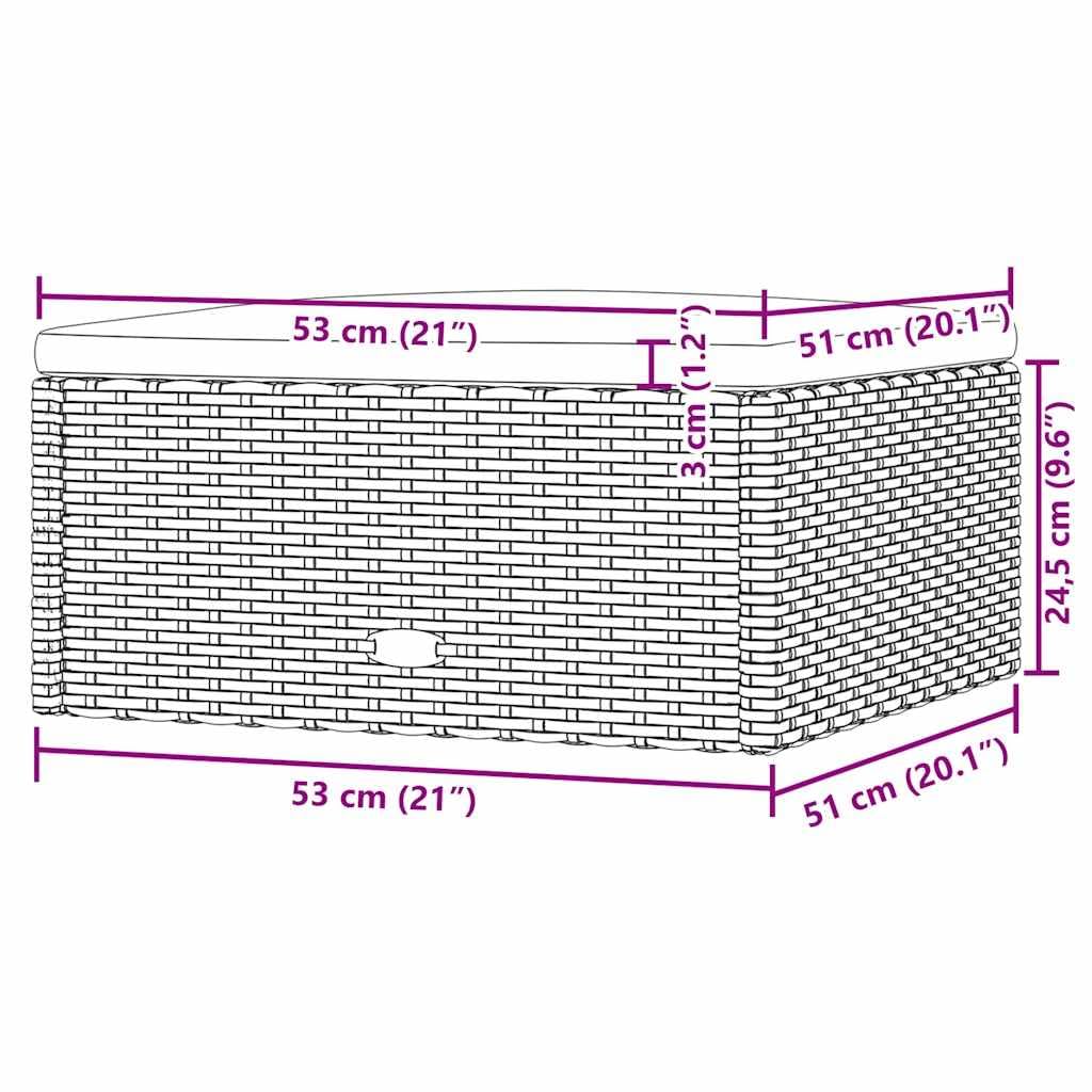 vidaXL Tabouret de Jardin avec Coussin, Repose-Pied de Terrasse, Pouf de Patio, Meuble d'Extérieur Arrière-Cour, Noir Résine Tressée