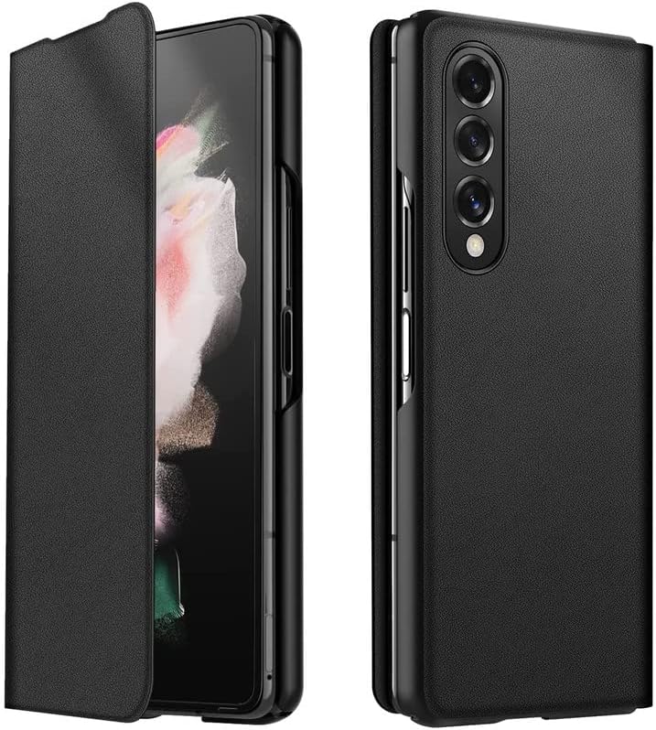 WHITBULL Stylish Leather Case with Built-in Card Slot Flip Cover Compatible with Samsung Galaxy Z Fold 4 5G (Black)