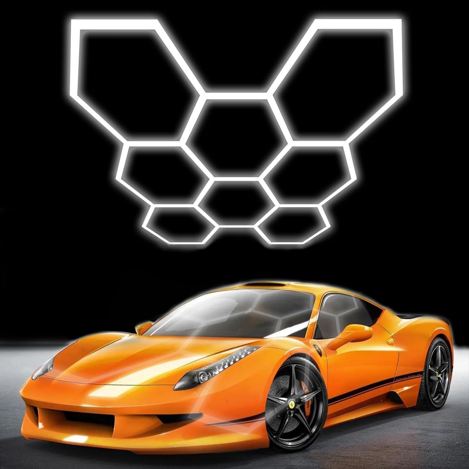 Hexagon Garage Light: Higher Brightness Lumens LED Honeycomb Ceiling Light, 8 Grids Systems 6500K,2.6x2.4m Grid Lighting for Garages, Gym, Car Detailing Shop,Auto Beauty Shop,Shopping malls (8 HEX)