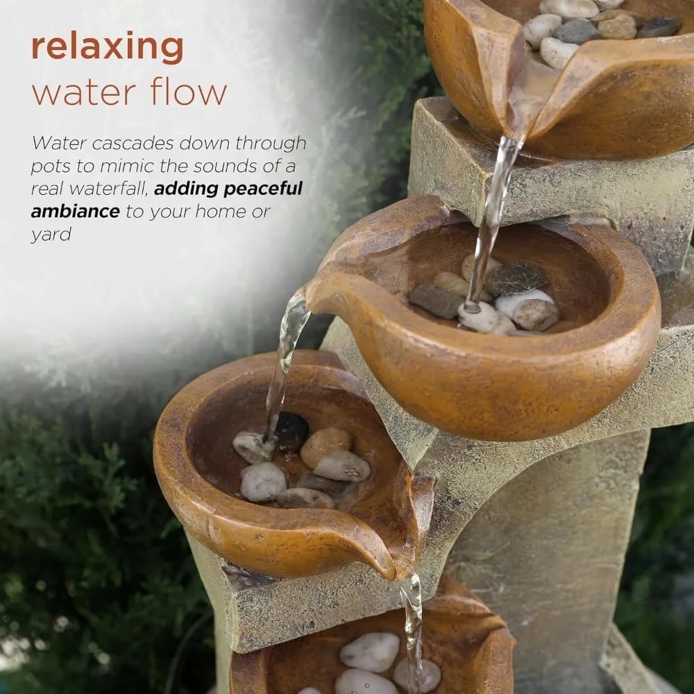 Indoor and Outdoor Tabletop Tiered Pouring Pots Waterfall with Stone Look