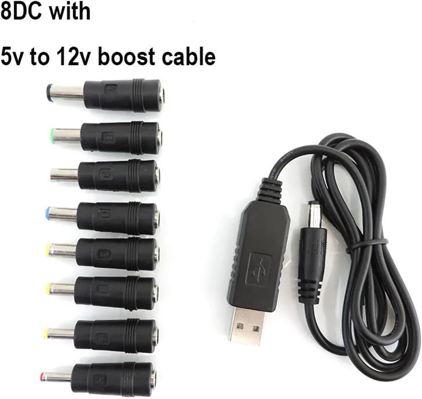 DC 5V to 9v 12v 8.4V 12.6V Boost Step up Charging Power Cable Cord USB to 5521 8pin DC Male to Female Connector Charging(DC with 5v to 12v)