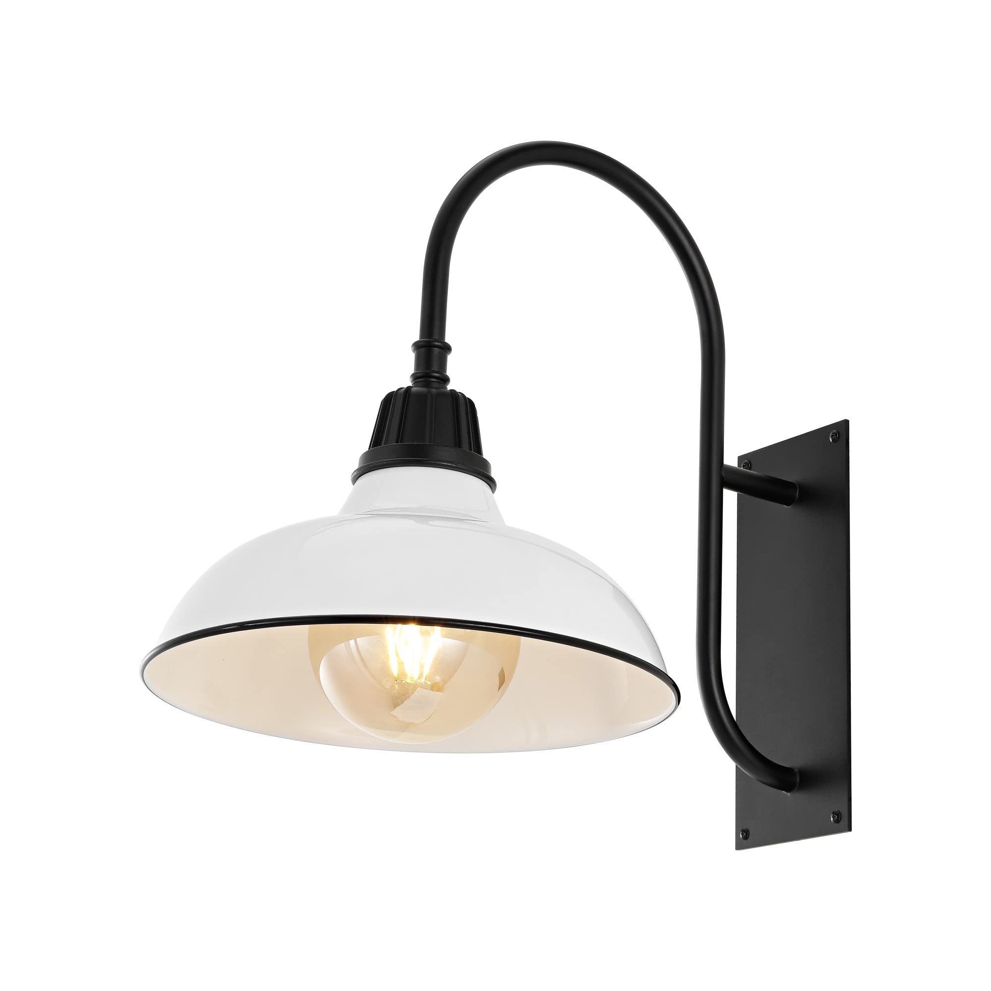 JONATHAN Y Stanley 1-Light Gooseneck Sconce 12.25", White | Farmhouse Industrial Vintage Style, Indoor Or Outdoor, LED Bulb Included, Dimmable, Exterior Metal Lantern for Porch Garage