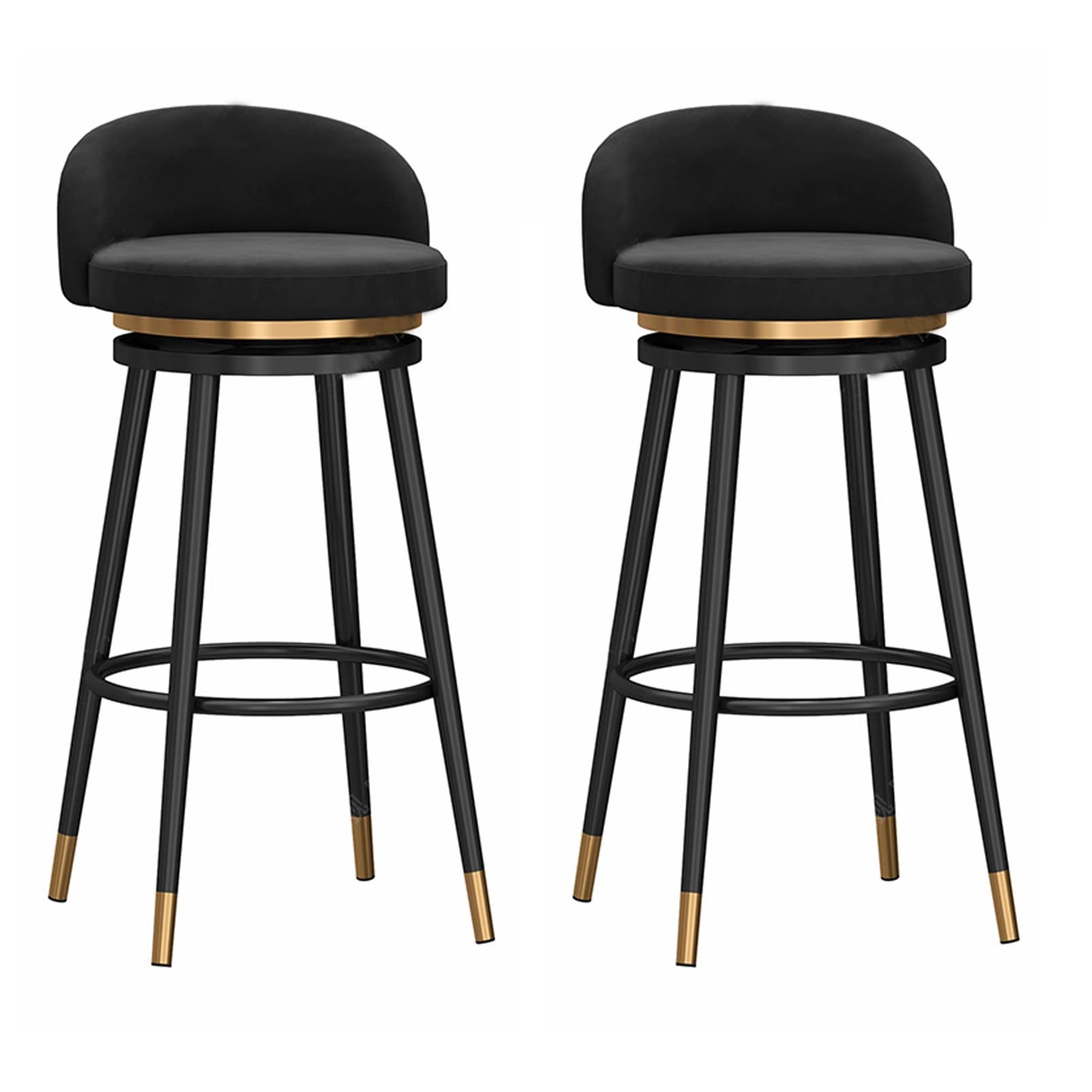 AYCDL 2pcs 360° Swivel Barstools Counter Height Stool Bar Stools, Velvet High Bar Chairs with Backrest and Footrest, Upholstered Stools for Kitchen Island,Black-65cm