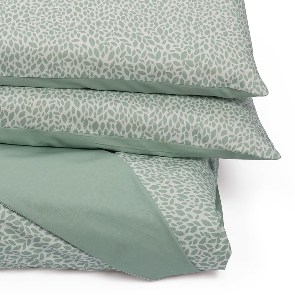 Foppapedretti Notte & Natura Double Bed Duvet Cover with 2 Pillowcases; Petals Sage 100% Cotton, Made in Italy - Image 2