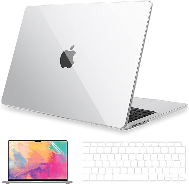 BELK Compatible with MacBook Pro 14 inch Case 2021 Release A2442 with M1 Pro/Max Chip & Touch ID, Slim Crystal Clear Plastic Hard Protective Shell & Keyboard Cover & Screen Protector, Transparent