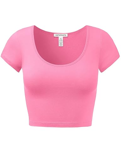Women's Cotton Crop Tops Short Sleeve Scoop Neck Stretchy Casual