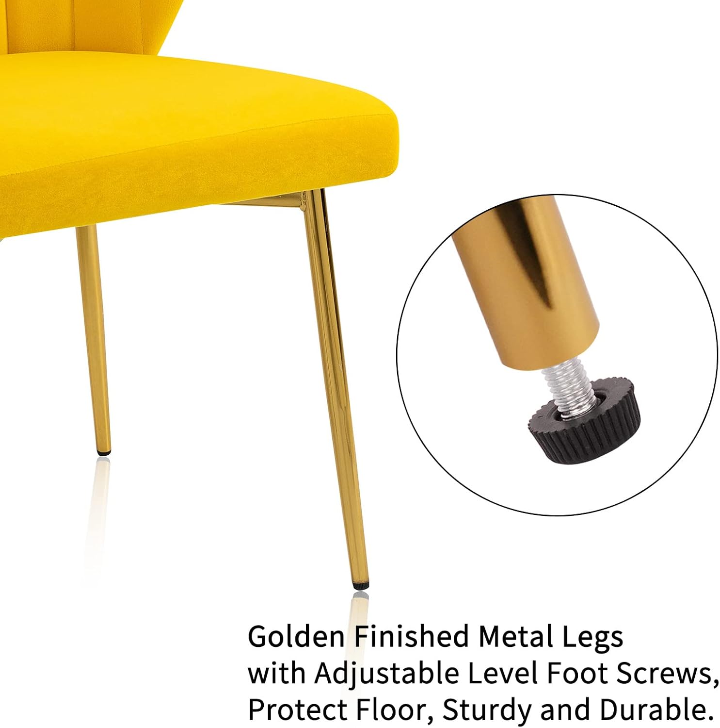 ANOUR Modern Dining Chiars Set of 4,Velvet Kitchen Chairs,Upholstered Side Chair with Golden Metal Legs,Small Accent Chairs for Dining Room Living Room Kitchen Vanity(Yellow)