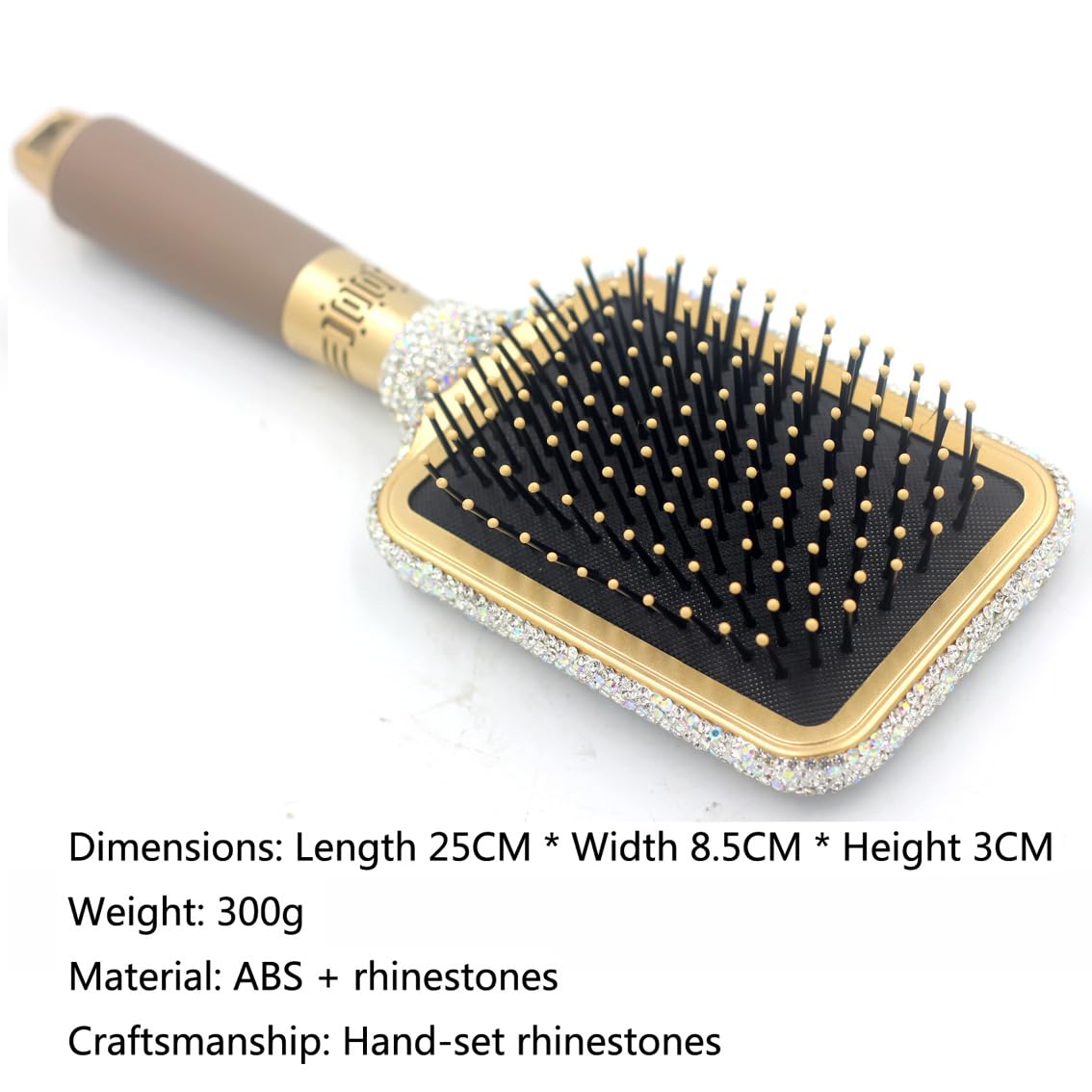 Cepillo para desenredar el cabello y peine, cojín de masaje, antiestático, cabello suave y elegante, diseño de diamantes de imitación de lujo adecuado para mujeres (cuadrado 02 plateado)