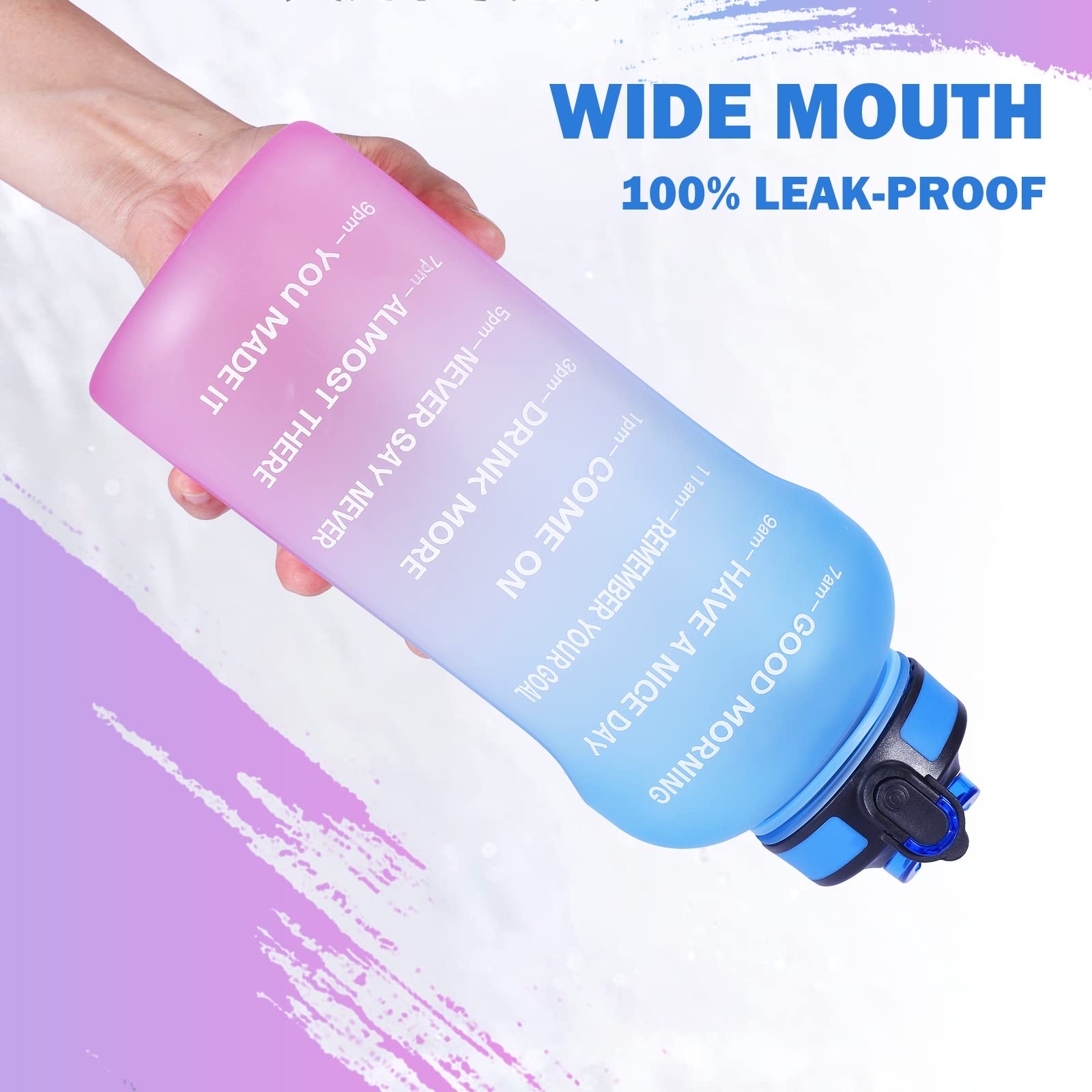 ETDW Borraccia Sportiva 2 Litro con Cannuccia [Senza BPA Tritan], 2000ml Borraccia Sportiva con Marcatori di Tempo, Bottiglia Acqua a Prova di Perdita per Palestra, Campeggio BLU ROSA