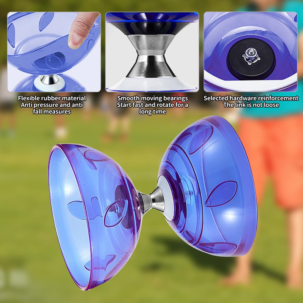 Diabolo Chinois YoYo Set, Diabolo Roulement à Billes, Diabolo Triple Roulement avec Ficelle, Sac en Filet et 2 Bâtons, Diabolos avec Roulement à Billes, Cadeau pour Adultes, Débutants (Violet)