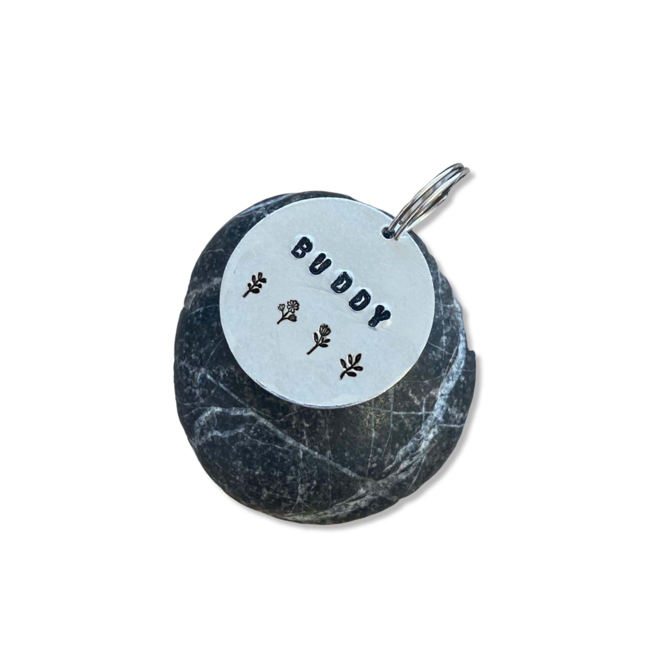 Carrie CloverPet Dog or Cat Name Tag ID identification Personalized Dog ID Tag with floral design, Cat ID Pet Tag, Hand stamped Engraved, Dog Collar Tag, Pet Name Tag, flower Pet ID tag