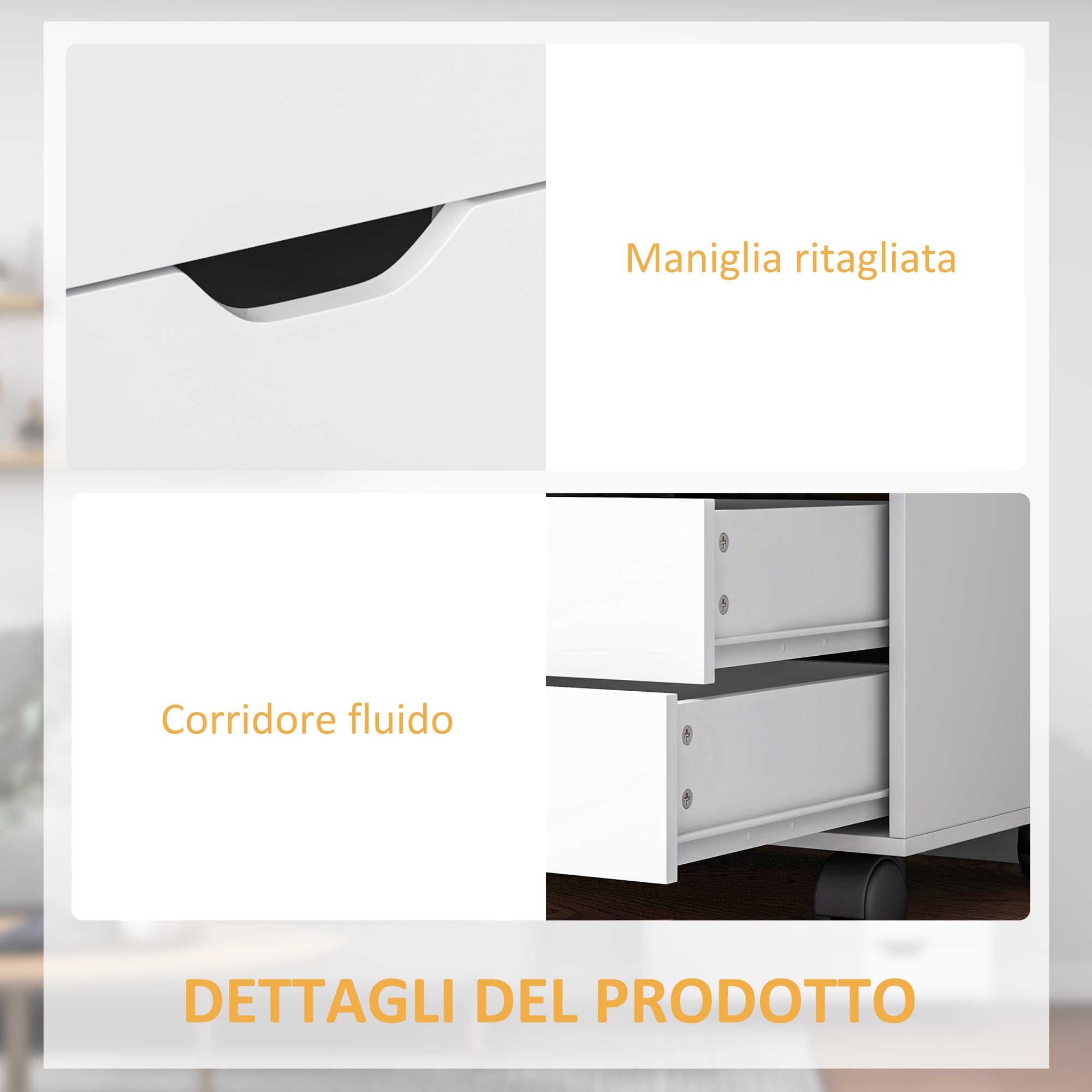 HOMCOM Armadietto per Documenti con 5 Cassetti, Armadio da Ufficio con Ripiano Regolabile, Mobiletto Multiuso Portaoggetti con Ruote, per Casa Ufficio, 78x40x66.5 cm, Bianco