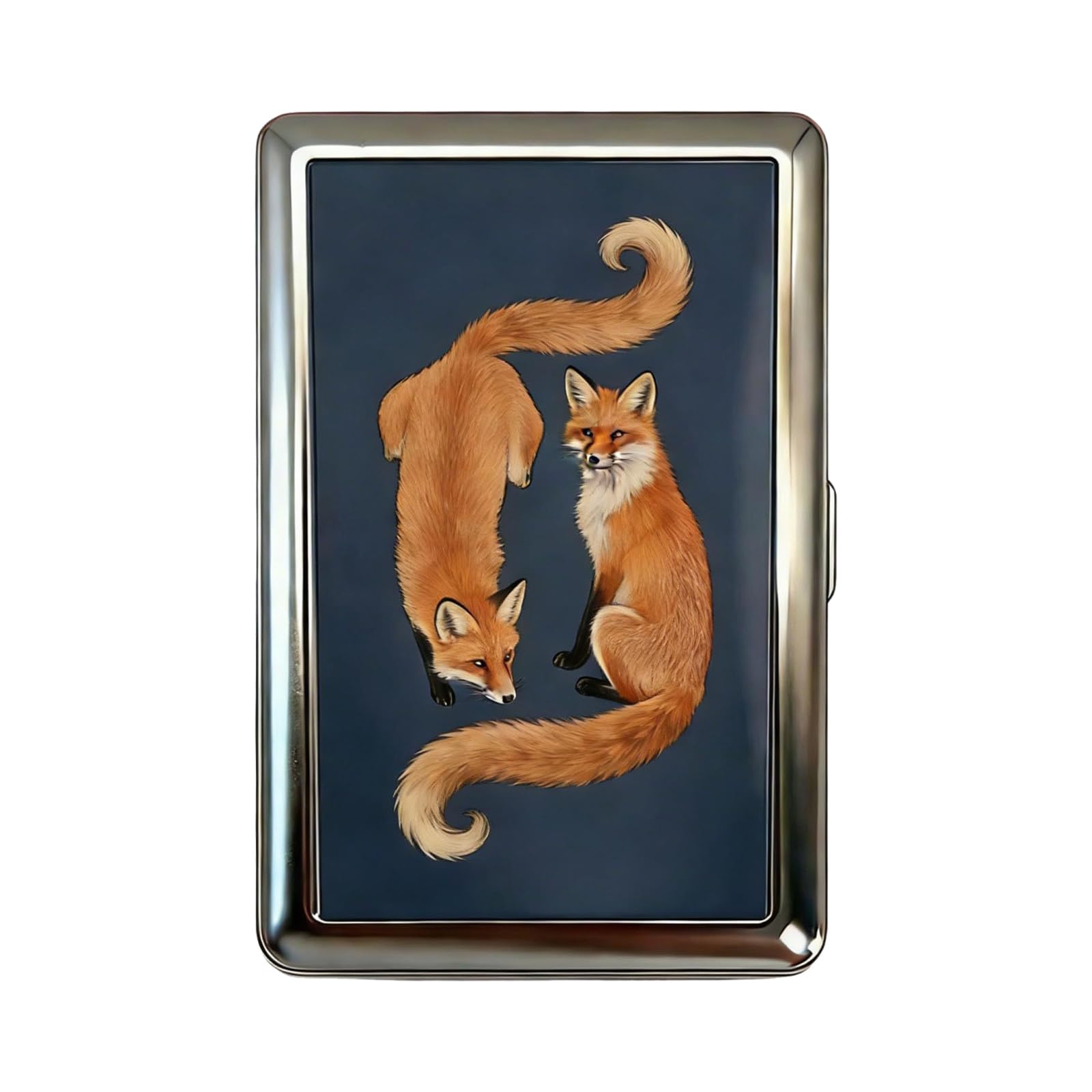 Zwwaazhf Two Foxes Practical Metal Card Organizers With Delicate Art Design Traditional Art Storage Case For Secure Storage Metal Cash Box