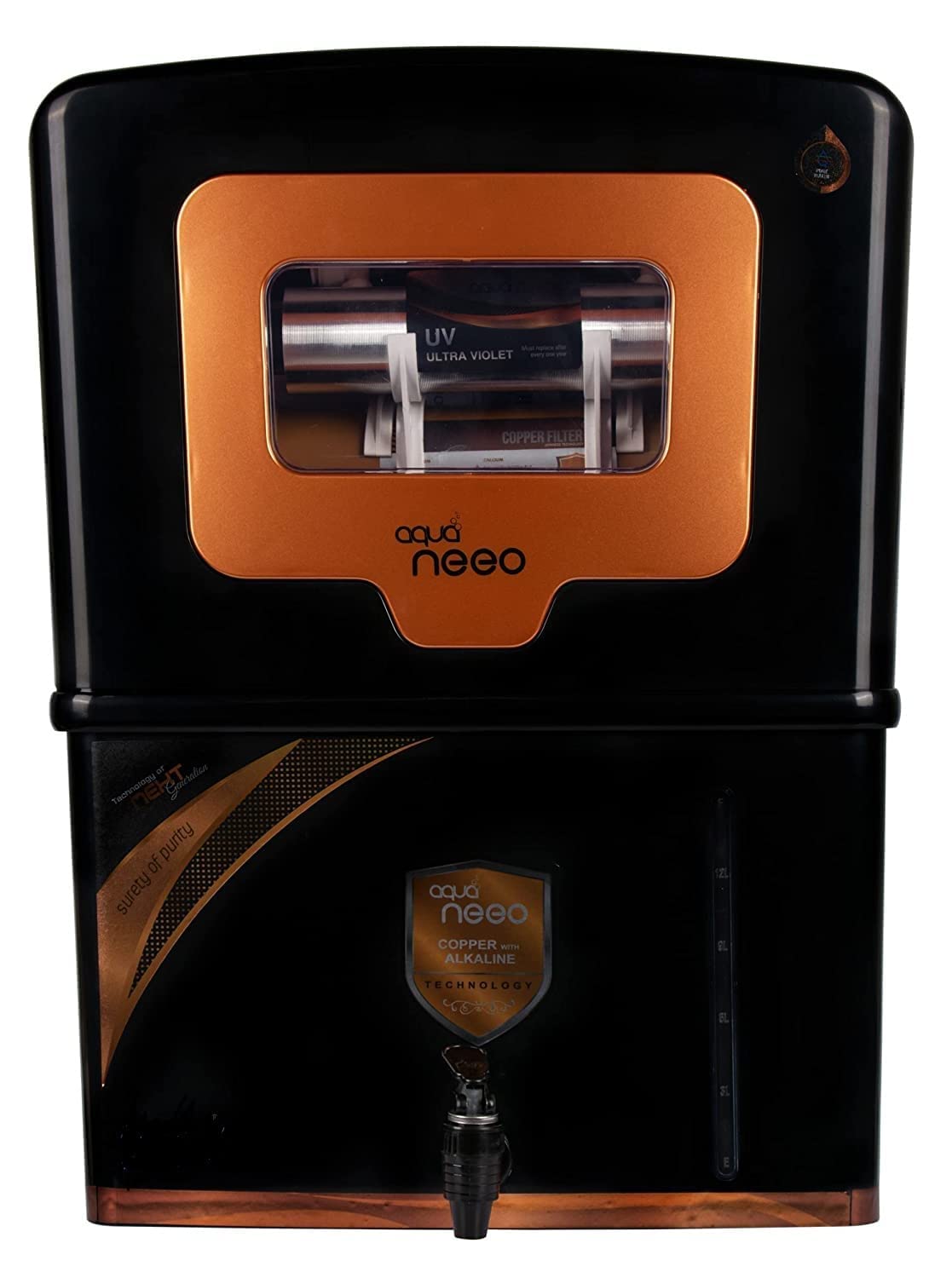 Aqua Neeo Copper + Alkaline RO Water Purifier 21L RO+UV+UF Active Copper+Bio-Alkaline +TDS Control+UVPurified Water with Goodness of Copper and Alkaline Copper (Black)