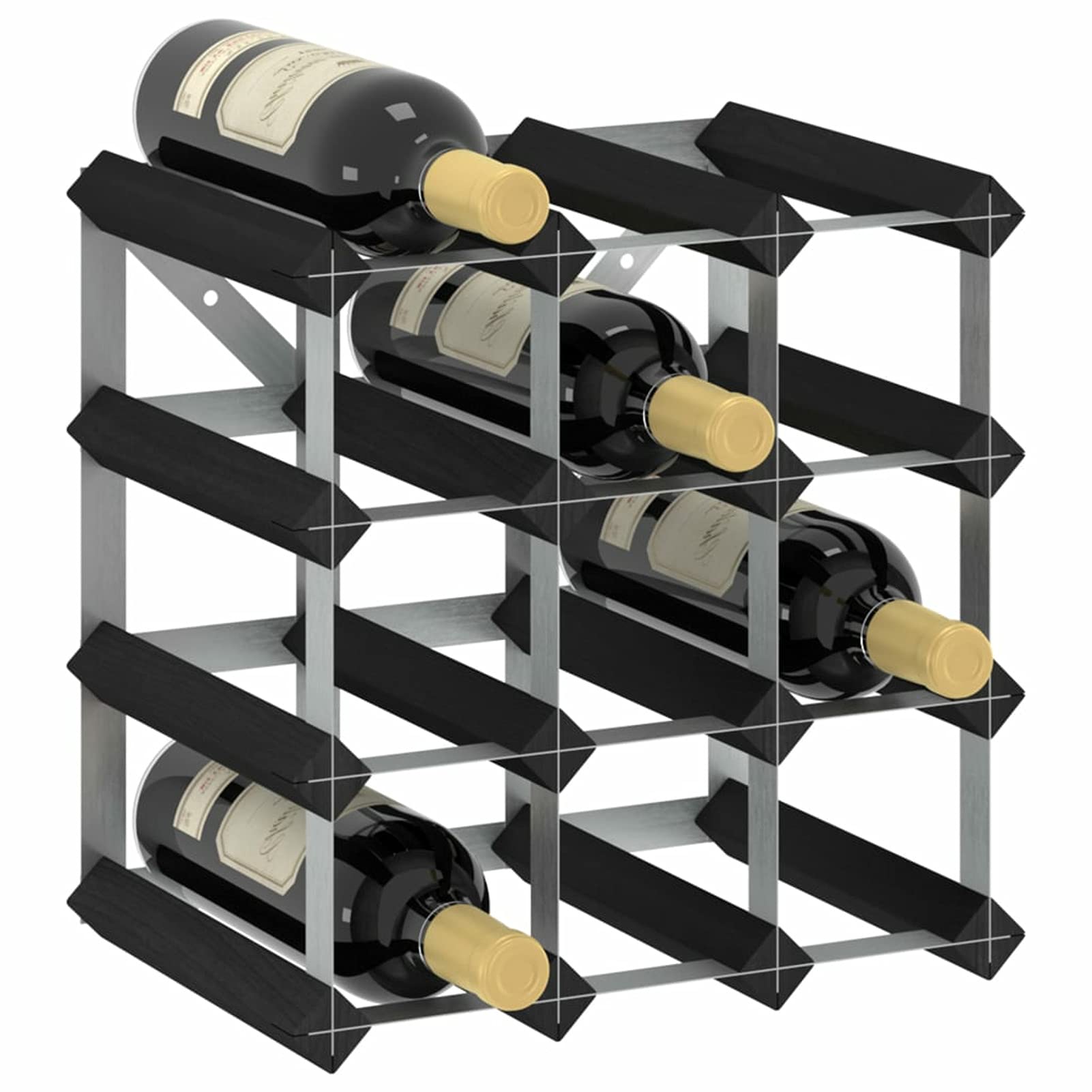 Homgoday Botellero de vino, botellero de 12 botellas negro de madera maciza de pino, botellero de vino, botellero de vino, botellero de vino, botellero de vino, porta vinos, mueble portavini