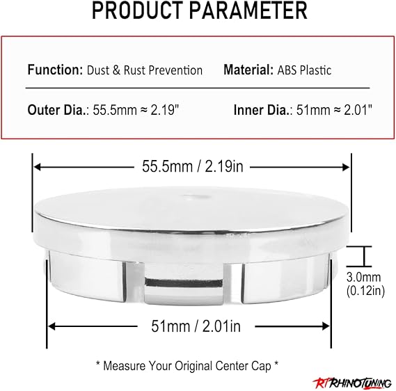 RTrhinotuning 55.5mm Wheel Center Caps Compatible with Fabia Citigo Lada Vesta 5JA 601 151A, OD: 2.19(55.5 mm) ID: 2.01(51 mm) Chrome Rim Caps
