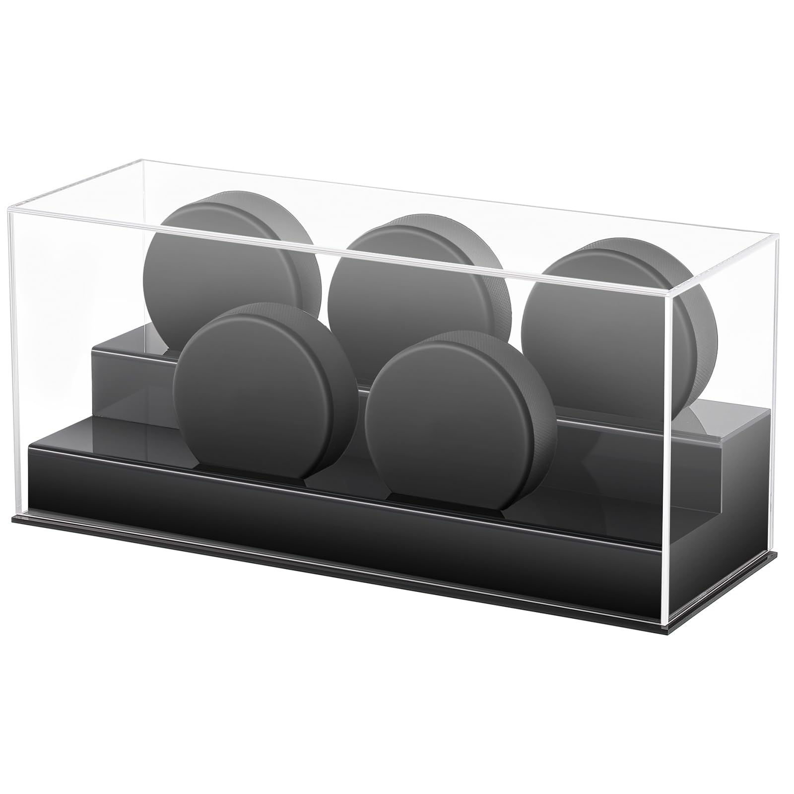 Reallnaive Acrylic Hockey Puck Display Case Clear Holder Holds 5 Pucks Hockey Puck Stand Showcase for Autographed Memorabilia
