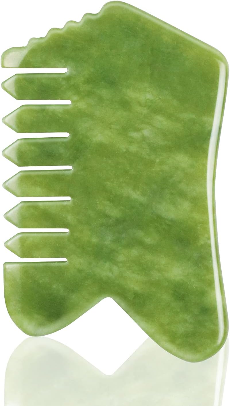 Polished Natural Jade Meridian Massage Comb, All-in-One Smooth Jade Gua Sha Scraping Tool, Multi-Purpose Scalp Stimulator for Hair Care, Facial & Full Body Spa Therapy Massager