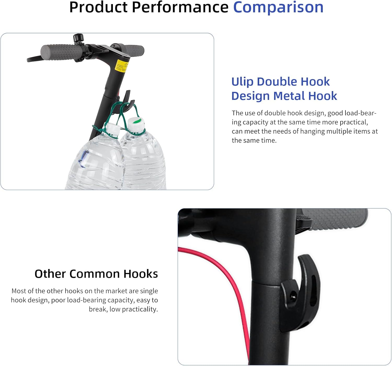 Ulip Double Front Hook Handy Hanger holding two large water bottles to demonstrate load capacity