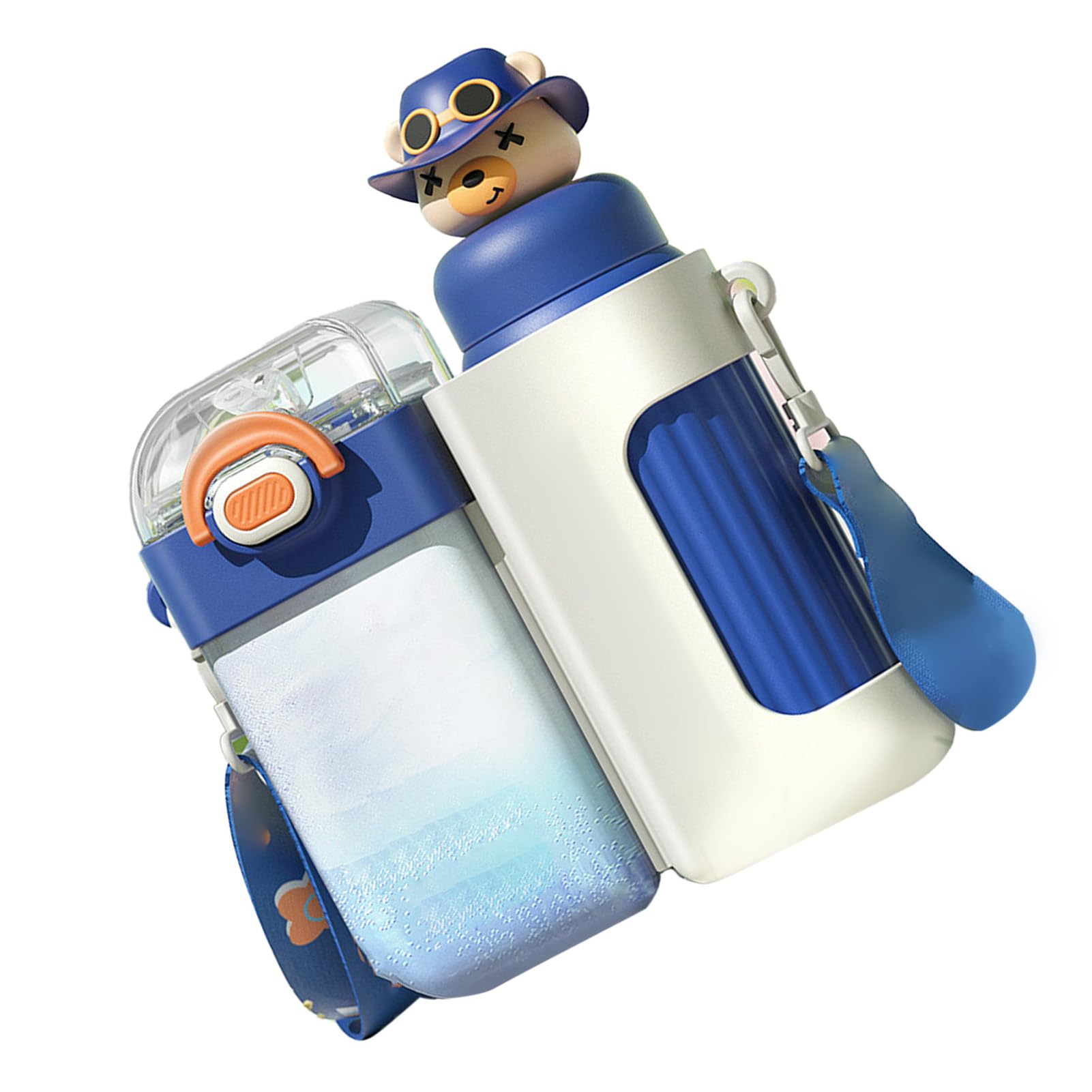 Borraccia Doppia con 2 Scomparti, Bicchiere Termico, Tazza Termica, Grande capacità, 720 Ml, Leggera, a Prova di Perdite, Portatile, con Cannuccia, per Bambini, Viaggi, Scu (Blu)