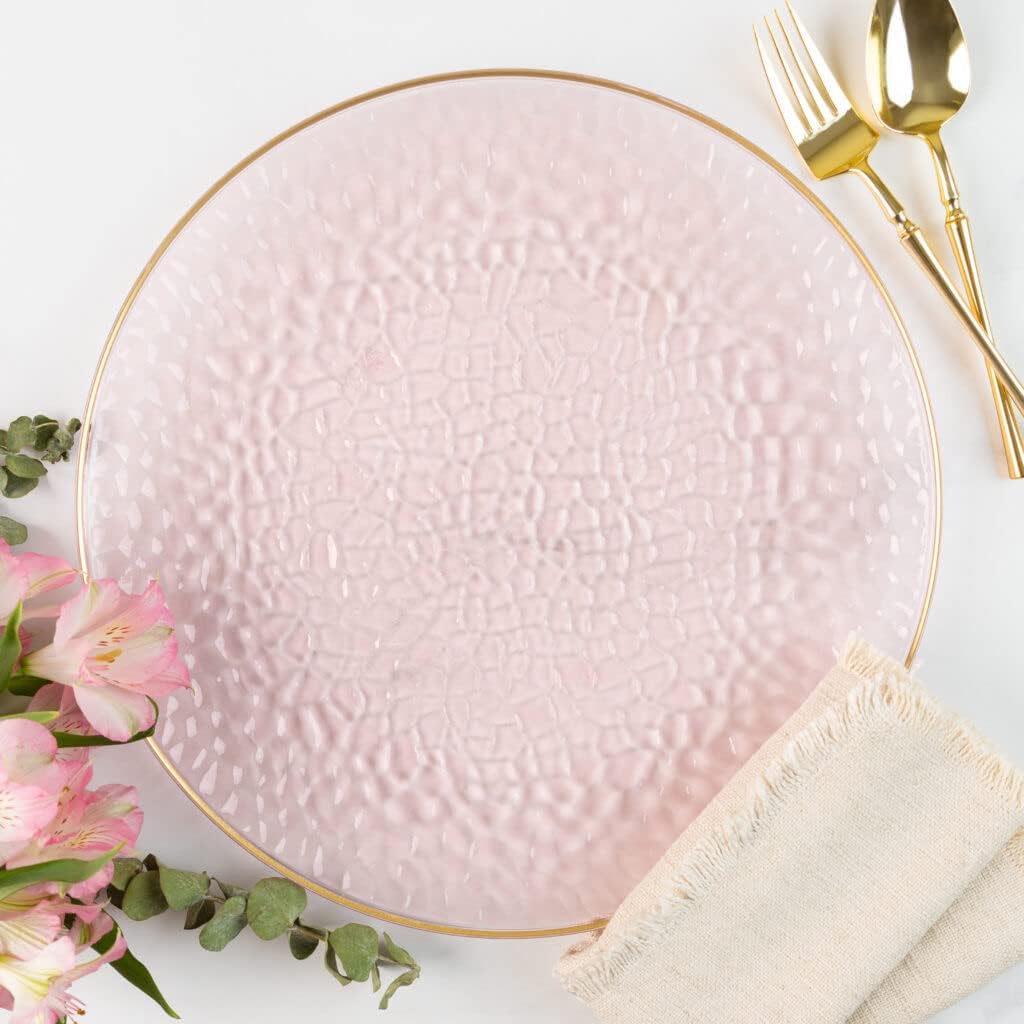 Pink/Gold Rim Hammered Chargers - 13" - Case Pack of 48 - For Weddings, Parties & Events