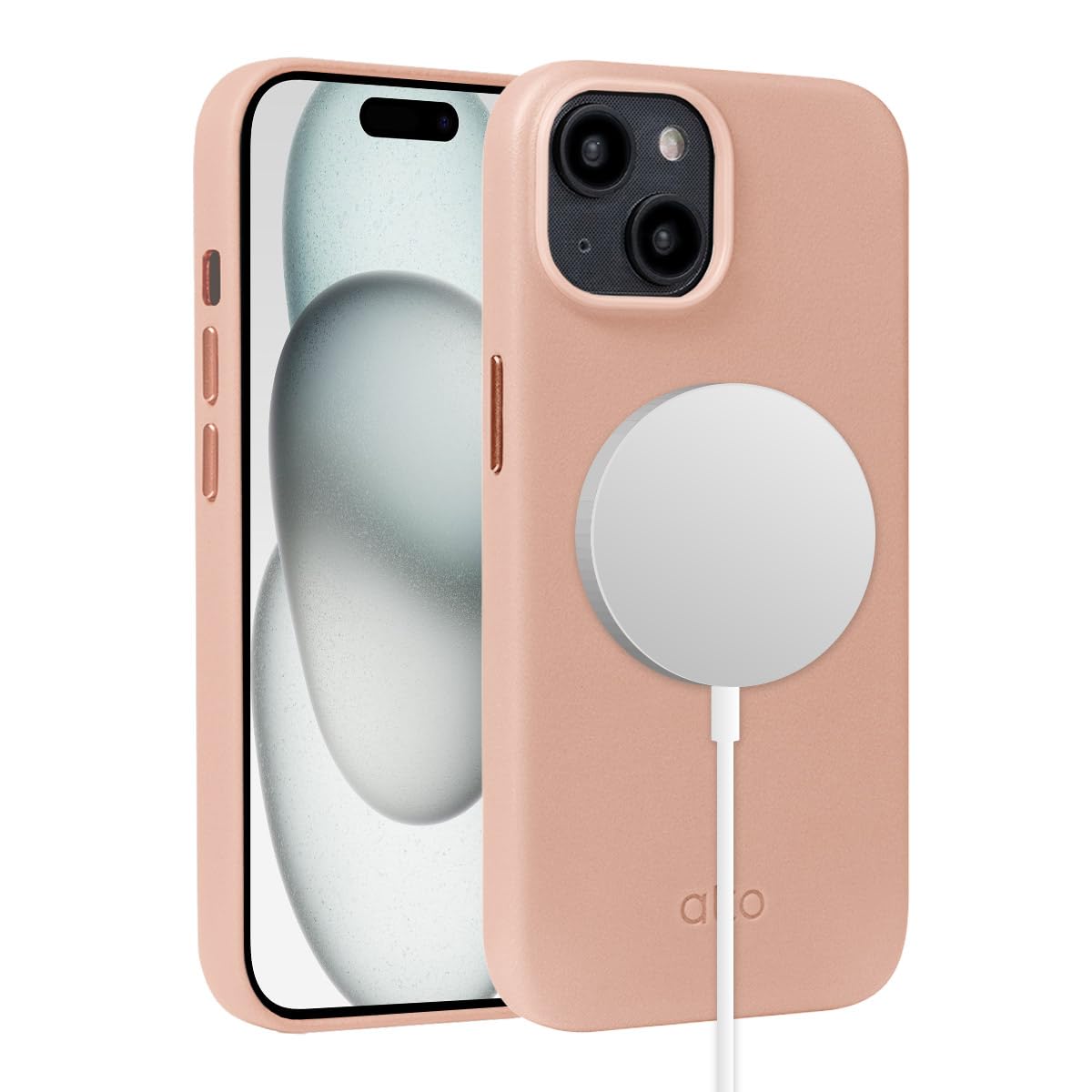 alto Phone Case Compatible with iPhone 15 2023 and MagSafe, Magnetic Italian Leather Case, Clop Series Drop Protective Case (iPhone 15, 6.1 inch, Misty Pink)
