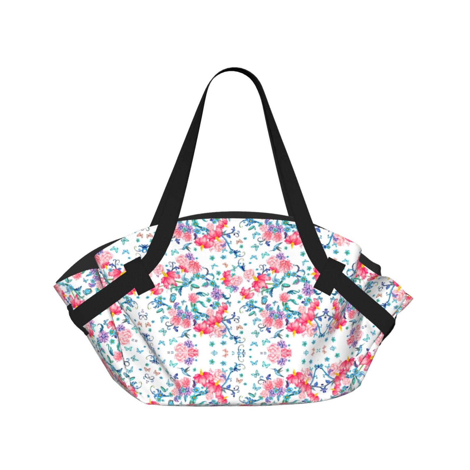 WYCZHY Romantic Fancy Floral Birds Butterfly Printed Foldable Round Picnic Blanket Converts to Carry Bag, 37in Mat for Camping Date Night