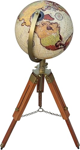 Trípode Globo Mundial Soporte De Madera. Globo Mundial Antiguo De 36 Pulgadas De Altura Con Soporte