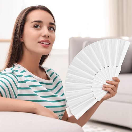 Miniatura 5 de durony Abanicos chinos de tela de nailon con mango de plástico, abanicos plegables decorativos para fiestas, regalos de boda, decoración del hogar,