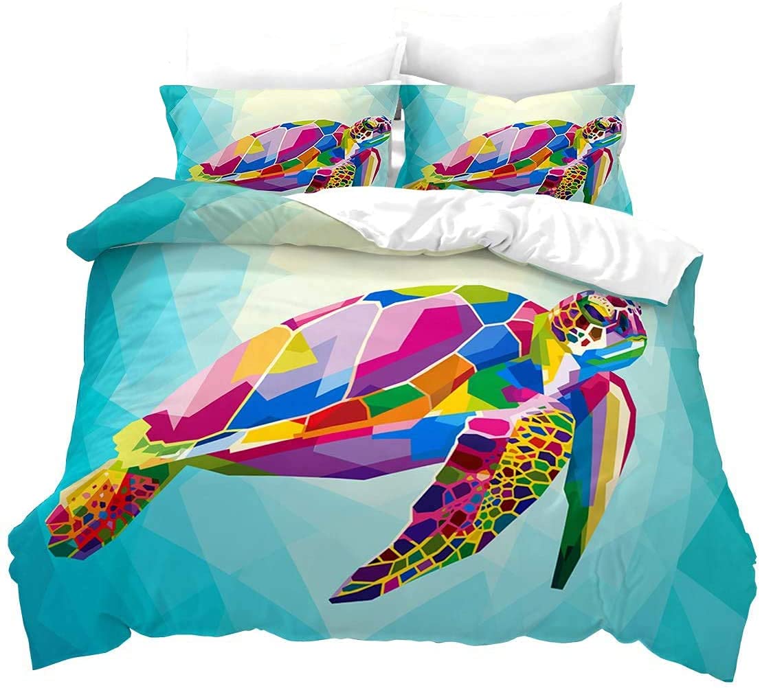 Loussiesd Turtle Duvet Cover Set Single Size for Kids Watercolor Turtle Bedding Set Marine Comforter Cover with 1Pillow Shams Zipper Soft Colorful Microfiber Sea Life Bedspread Cover Gorgeous Stylish