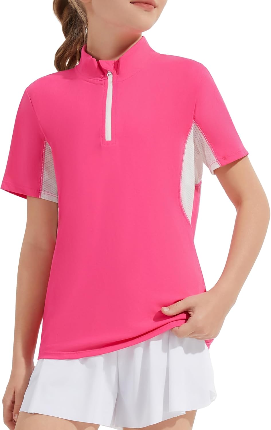 Girls Short Sleeve Quick Dry Shirt Horse Riding Quarter Zip Equestrian T-Shirt for Girls Kids Activewear 5-14Y