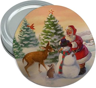 Christmas Holiday Santa and Animals Finishing Snowman Round Rubber Non-Slip Jar Gripper Lid Opener
