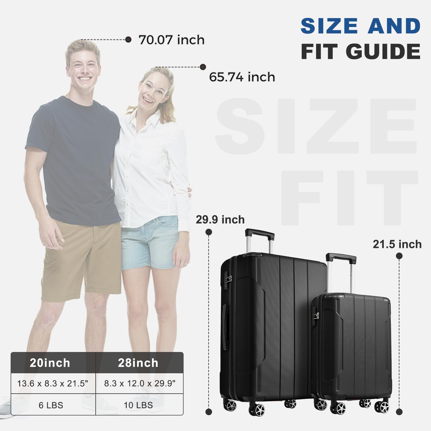 2 Piece Luggage Sets with Spinner Wheels, Hardside Expandable Luggage, Hardshell Carry on Suitcase and Lightweight 28 inch Checked Luggage for Travel Men Women (Black)