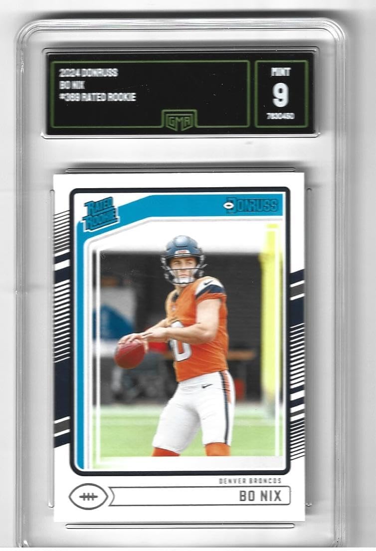 Graded Mint 9 Bo Nix 2024 Donruss Rated Rookie Football Card #369 Denver Broncos Young Star Quarterback