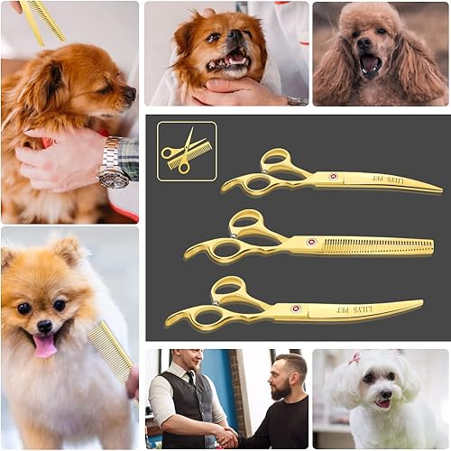 Miniatura 47 de LILYS PET Tijeras de titanio recubiertas de aseo profesional para mascotas para perros, tijeras de corte, curvas y adelgazantes