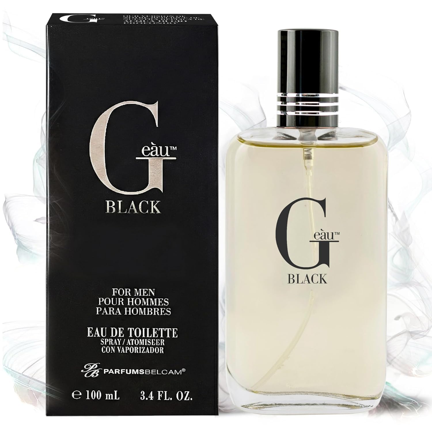 PB ParfumsBelcam Geau Black Eau de Toilette for Men 100ml - Long-Lasting Spicy Aquatic Fragrance with Sandalwood & Patchouli