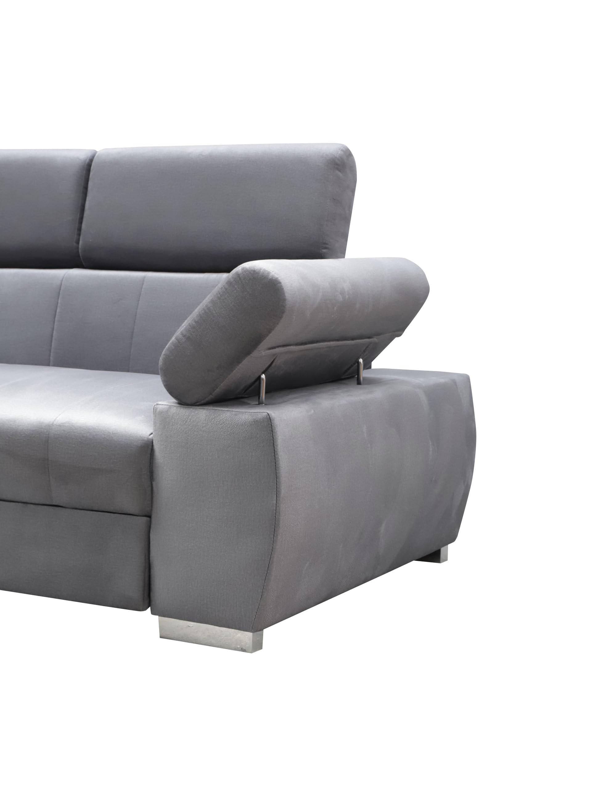 Ecksofa OTTO, Eckcouch mit Schlaffunktion, Federkern, Verstellbare Kopfstützen, Einfacher Klappmechanismus, Bettfunktion, Zusätzlicher Stauraum, Plüsch Grau, Rechts