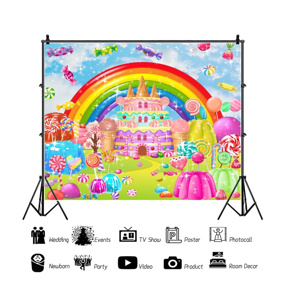 Sfondo Compleanno SDOTPMT 5x3ft – Poliestere Tema Caramelle E Cioccolato Per Festa 1° Compleanno E Cake Table (Candyland) - 5