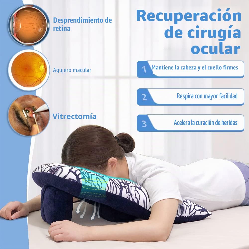 Almohada boca abajo después de cirugía ocular, almohada propensa con agujero facial para dormir, reposacabezas de masaje para cama, cirugía de retina