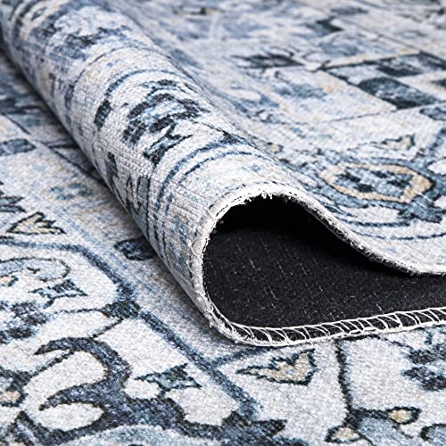 Bloom Rugs Caria Washable Non-Slip 12 Ft Runner - Blue Traditional Persian Runner For Entryway, Hallway, Bathroom, And Kitchen - Exact Size: 2'6" X 12' #TOP2