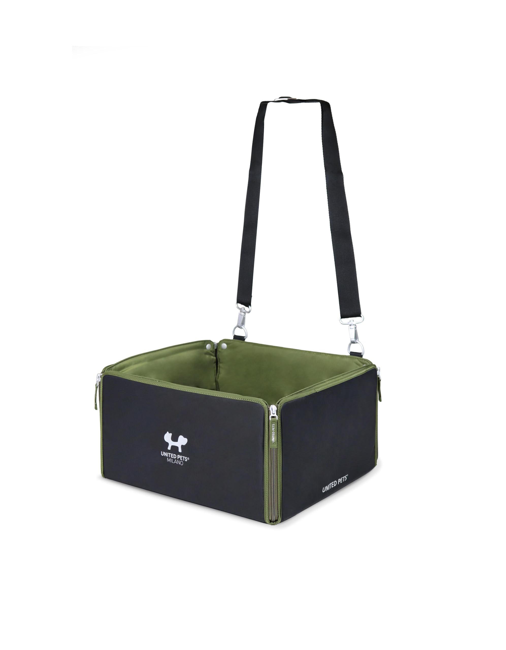 UNITED PETS Car Box - Transportín Coche para Perros - Funda Interior Lavable 100% R-Pet Negro Verde Plegable Compatible con Todos los Coches Transportín de Viaje