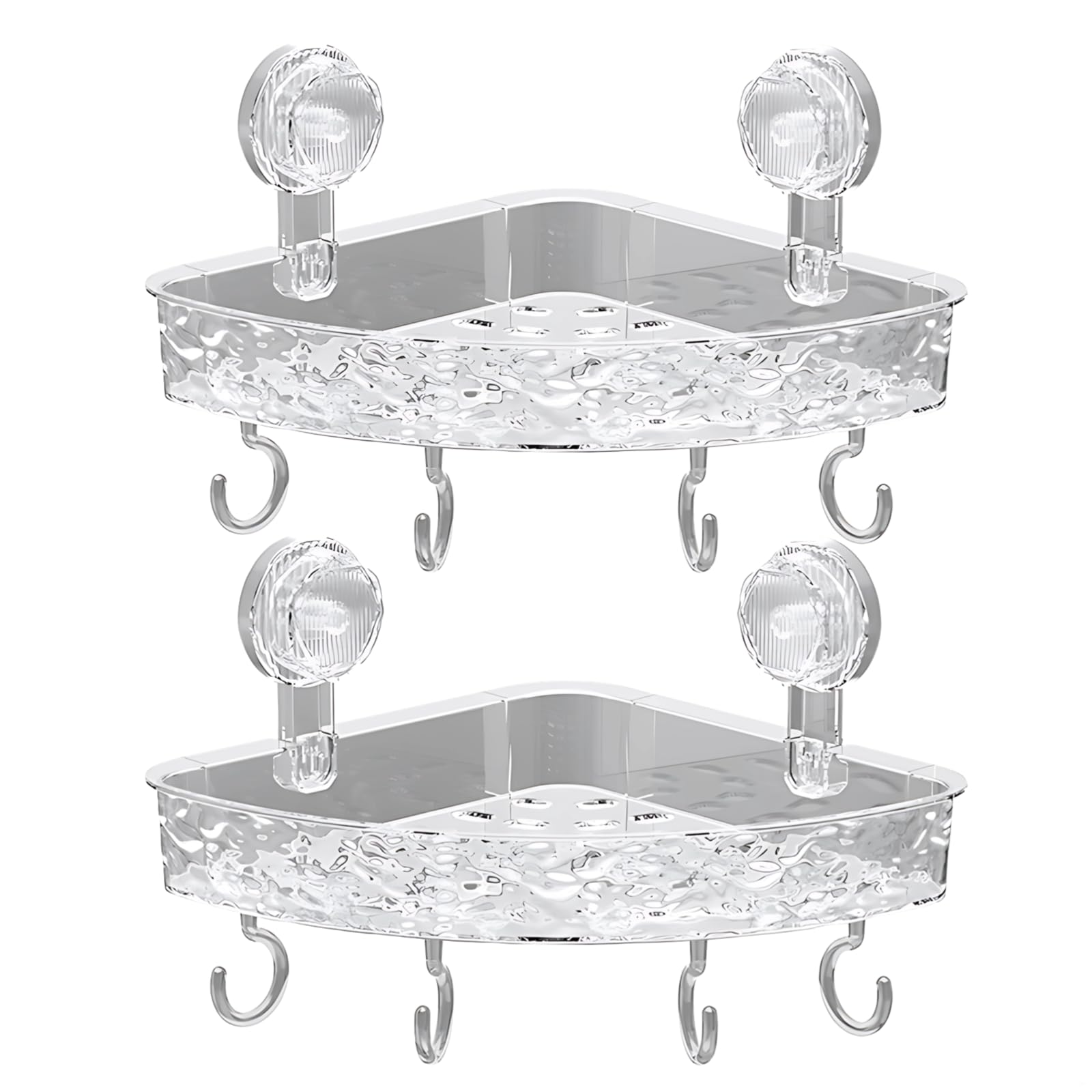 byepica 9 1 In 2 Pcs Suction Cup Shower Caddy Corner Plastic Wall Shelf With Hooks No Drilling