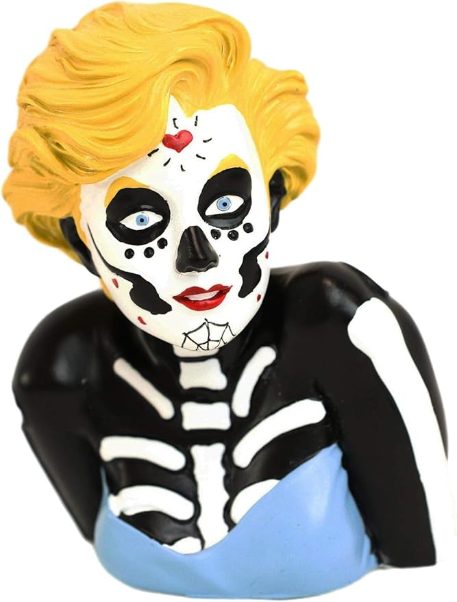 Ebros Day of The Dead Sugar Skull Blonde Marilyn in Blue Tie Tube Top Figurine 4
