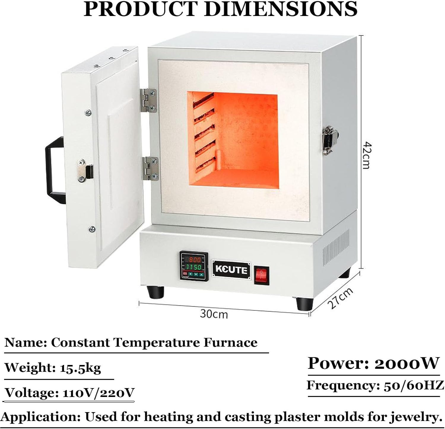 Forno elettrico a muffola per laboratorio in ceramica, forno elettrico a 1150 °C per fusione di metalli per odontoiatria, ceramica e gioielli