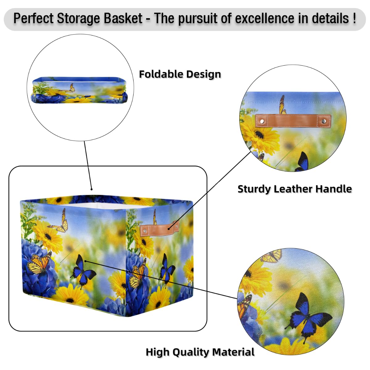 TropicalLife Große Aufbewahrungsbox mit Blumen, Schmetterlingen, 2 Stück, faltbar, Stoff, Aufbewahrungskorb, Schlafzimmer, Zuhause, Büro, Kinderzimmer, Organizer für Spielzeug, Kleidung